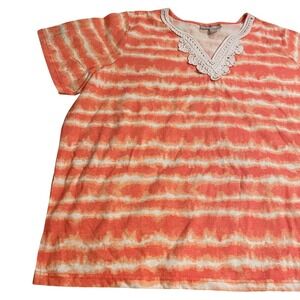 Woman Within Tie Dye Stripe V Neck Tunic‎ Plus Size 3X Orange
